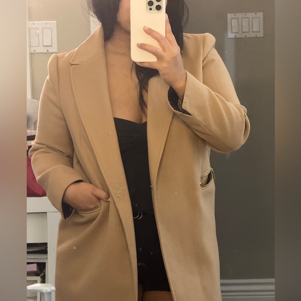 Top Shop Oversized Coat (Tan/Cream) - Picture 6 of 6